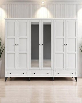 Miracool Karin Beyaz 6 Kapılı Dolap / Gardrop / %100 Mdf