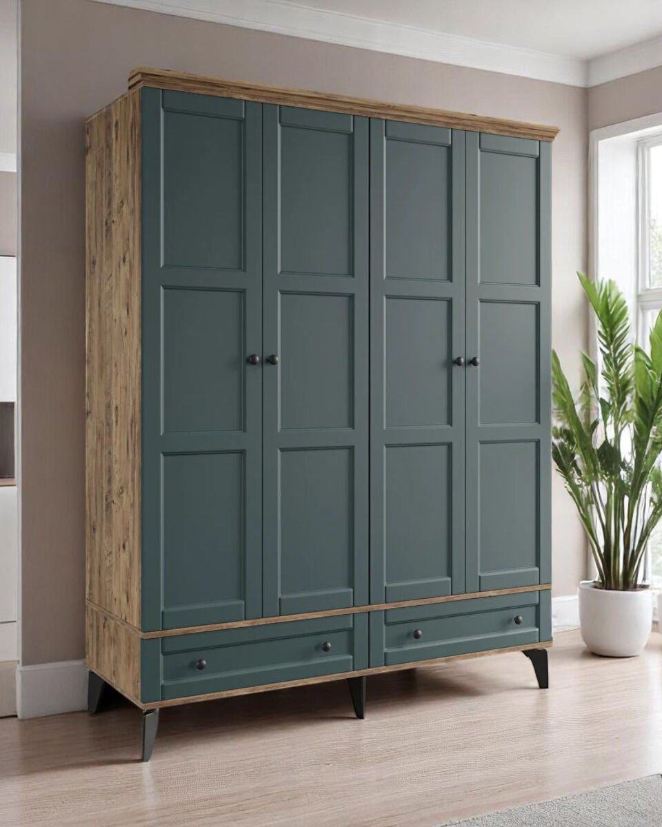 Miracool Karin 4 Kapılı Dolap Çam-Yeşil / %100 MDF