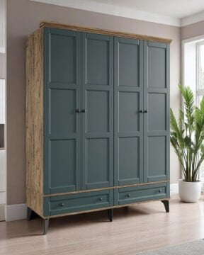 Miracool Karin 4 Kapılı Dolap Çam-Yeşil / %100 MDF