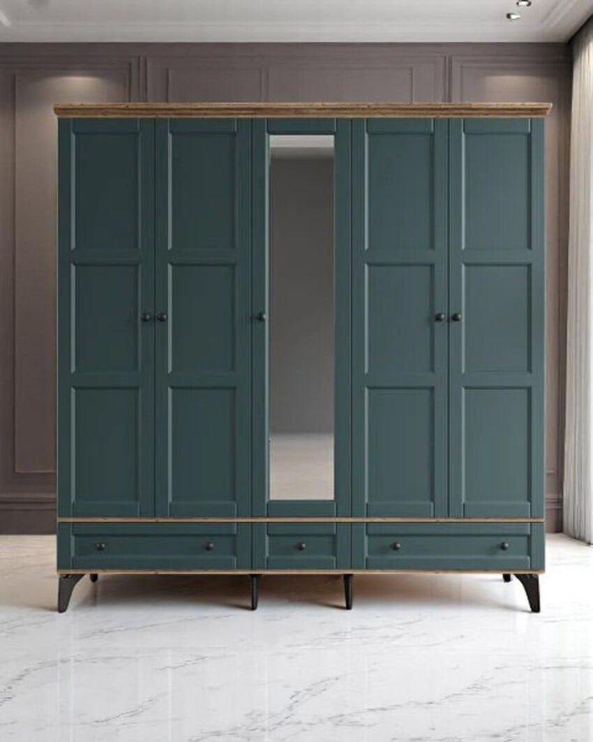 Miracool Karin 5 Kapılı Dolap Çam-Yeşil / %100 MDF