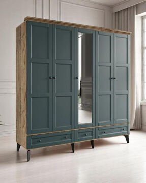 Miracool Karin 5 Kapılı Dolap Çam-Yeşil / %100 MDF