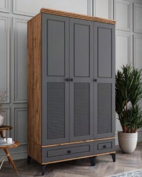 Miracool Panjur Fix 3 Kapılı Dolap / %100MDF / Çam-Antrasit