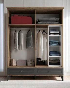 Miracool Panjur Fix 4 Kapılı Dolap / %100MDF / Çam-Antrasit