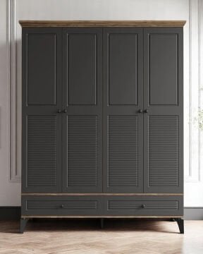 Miracool Panjur Fix 4 Kapılı Dolap / %100MDF / Çam-Antrasit