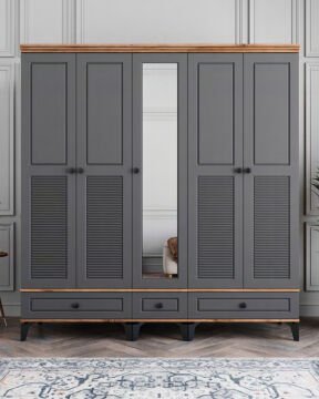 Miracool Panjur Fix 5 Kapılı Dolap / %100MDF / Çam-Antrasit