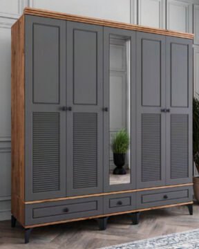 Miracool Panjur Fix 5 Kapılı Dolap / %100MDF / Çam-Antrasit