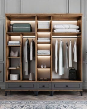 Miracool Panjur Fix 5 Kapılı Dolap / %100MDF / Çam-Antrasit