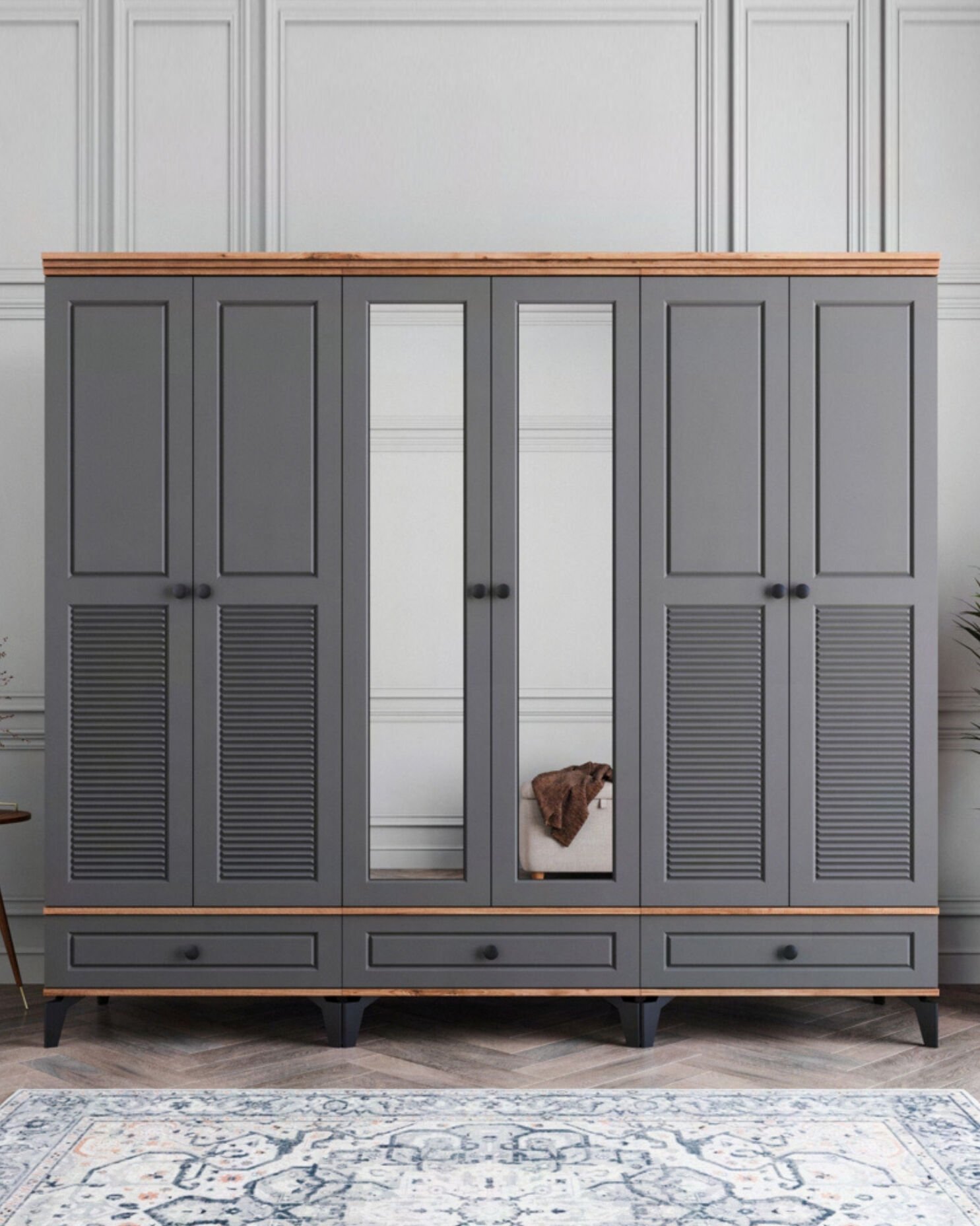 Miracool Panjur Fix 6 Kapılı Dolap / %100MDF / Çam-Antrasit