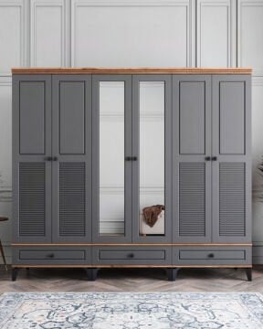 Miracool Panjur Fix 6 Kapılı Dolap / %100MDF / Çam-Antrasit