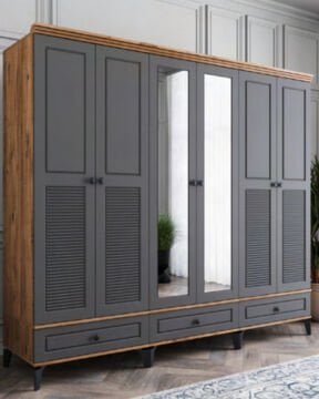 Miracool Panjur Fix 6 Kapılı Dolap / %100MDF / Çam-Antrasit