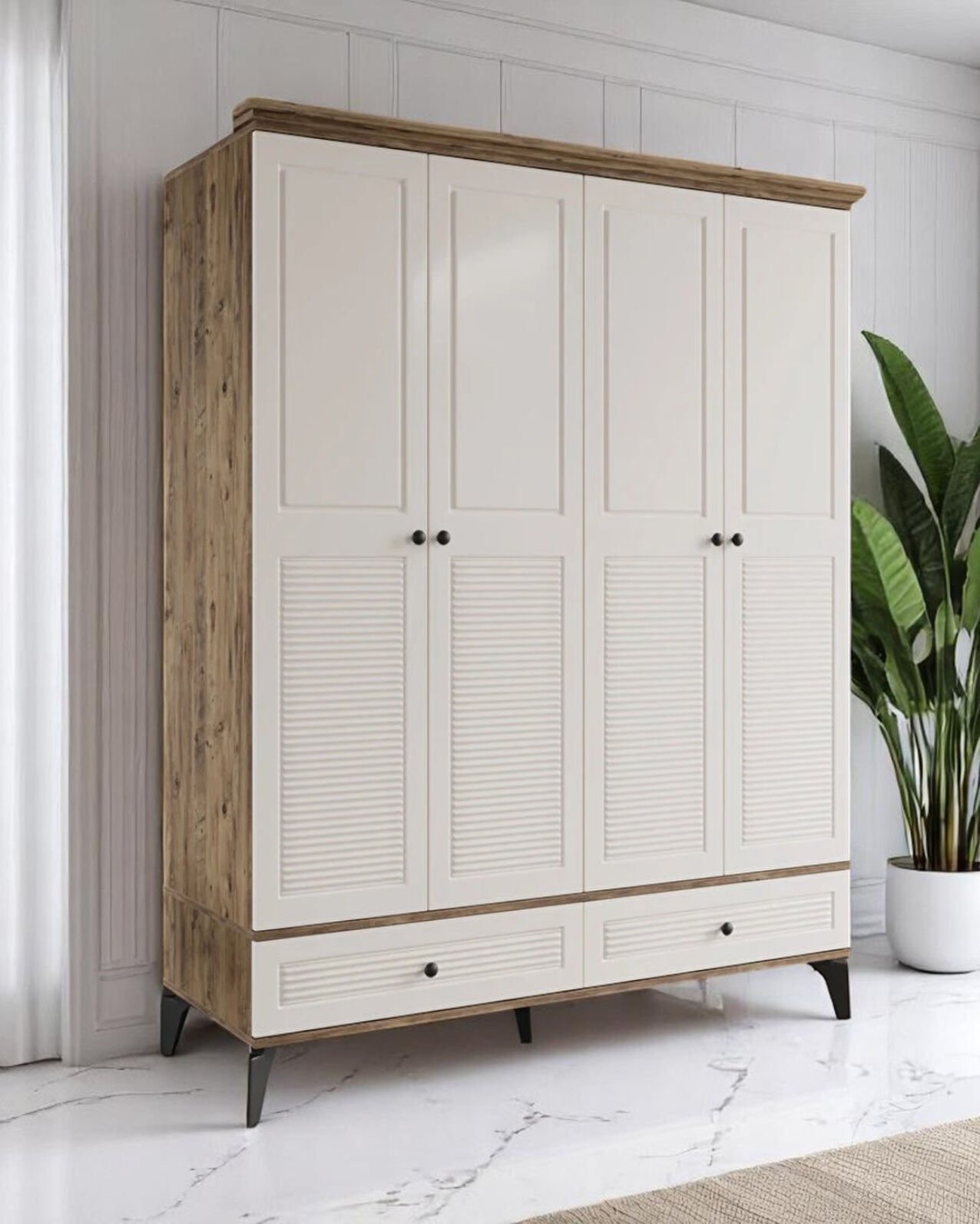 Miracool Panjur Fix 4 Kapılı Dolap / %100 MDF / Çam-Aytaşı