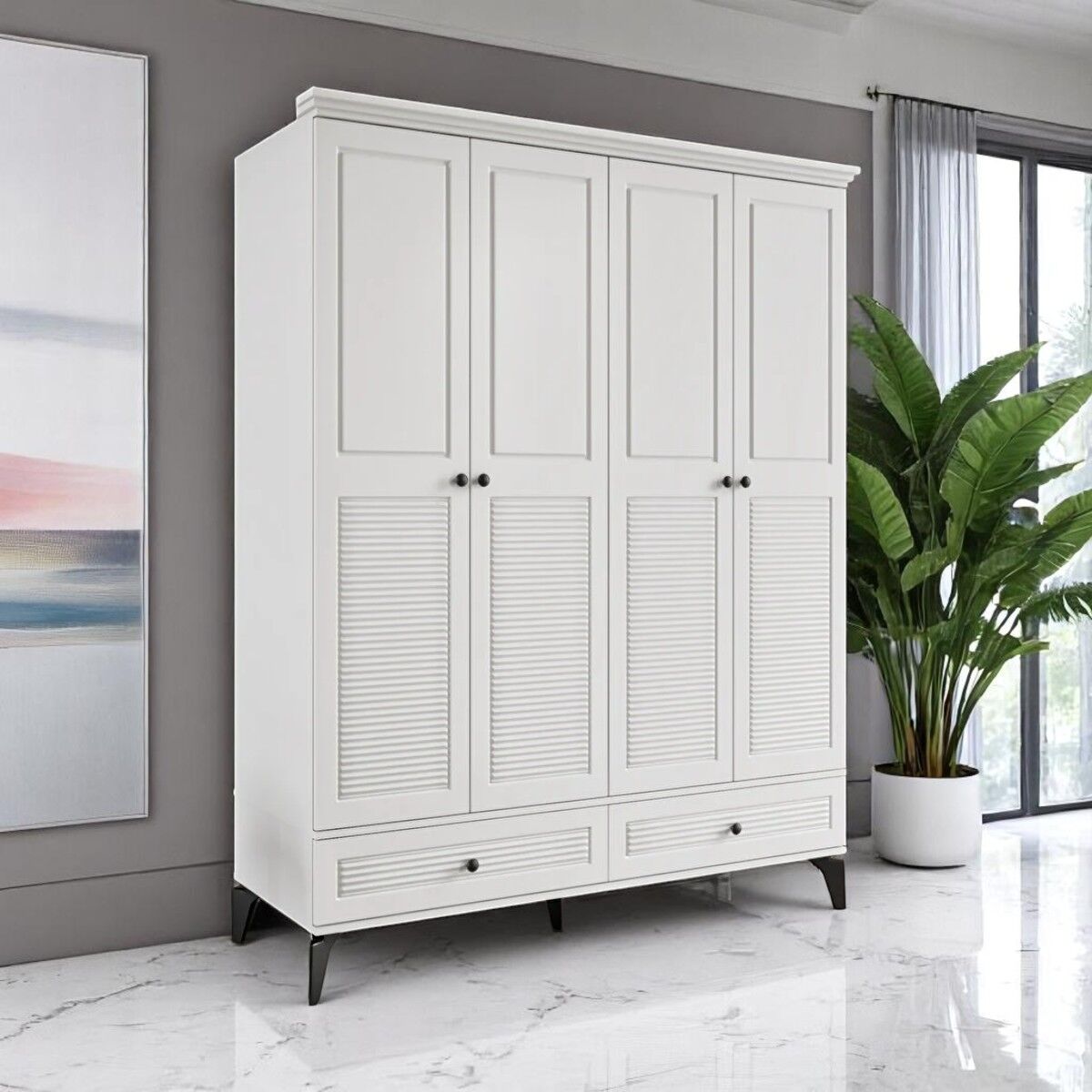 Miracool Panjur Fix 4 Kapılı Dolap / %100 MDF / Beyaz