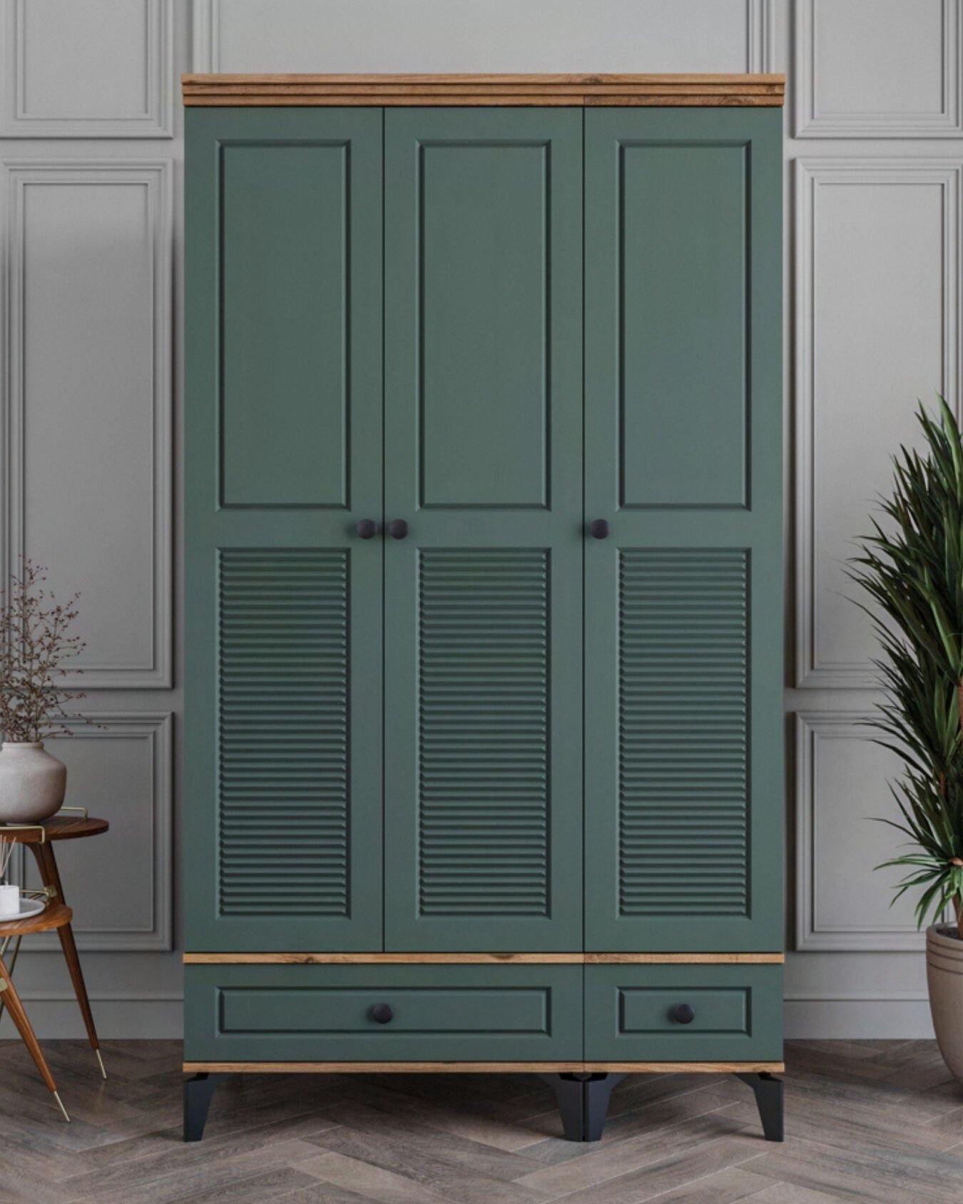 Miracool Panjur Fix 3 Kapılı Dolap / %100 MDF / Çam-Yeşil