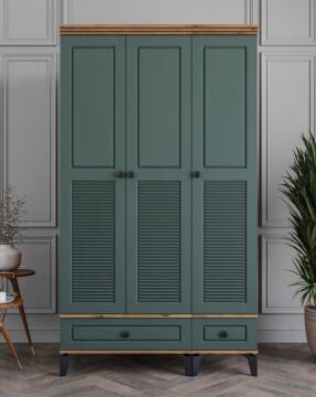 Miracool Panjur Fix 3 Kapılı Dolap / %100 MDF / Çam-Yeşil