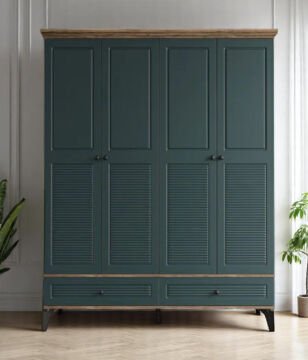 Miracool Panjur Fix 4 Kapılı Dolap / %100 MDF / Çam-Yeşil