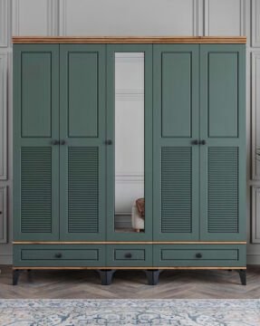 Miracool Panjur Fix 5 Kapılı Dolap / %100 MDF / Çam-Yeşil