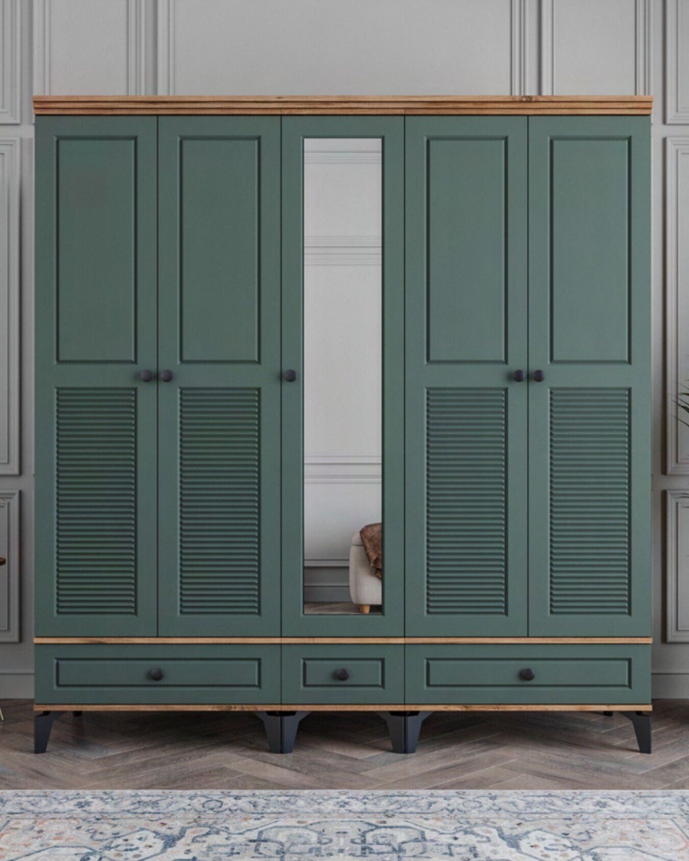 Miracool Panjur Fix 6 Kapılı Dolap / %100 MDF / Çam-Yeşil