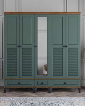 Miracool Panjur Fix 6 Kapılı Dolap / %100 MDF / Çam-Yeşil