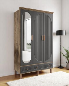 Miracool Milen 3 Kapılı Dolap / %100 MDF / Çam-Antrasit