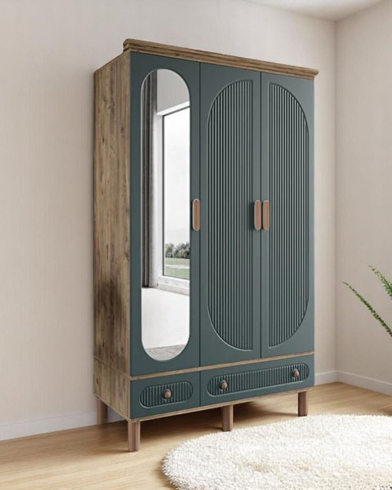 Miracool Milen 3 Kapılı Dolap / %100 MDF / Çam-Yeşil