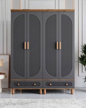 Miracool Milen 4 Kapılı Dolap / %100 MDF / Çam-Antrasit