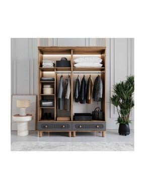 Miracool Milen 4 Kapılı Dolap / %100 MDF / Çam-Antrasit