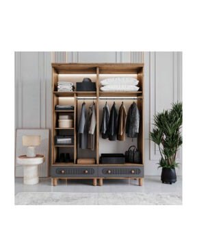 Miracool Milen 4 Kapılı Dolap / %100 MDF / Çam-Antrasit