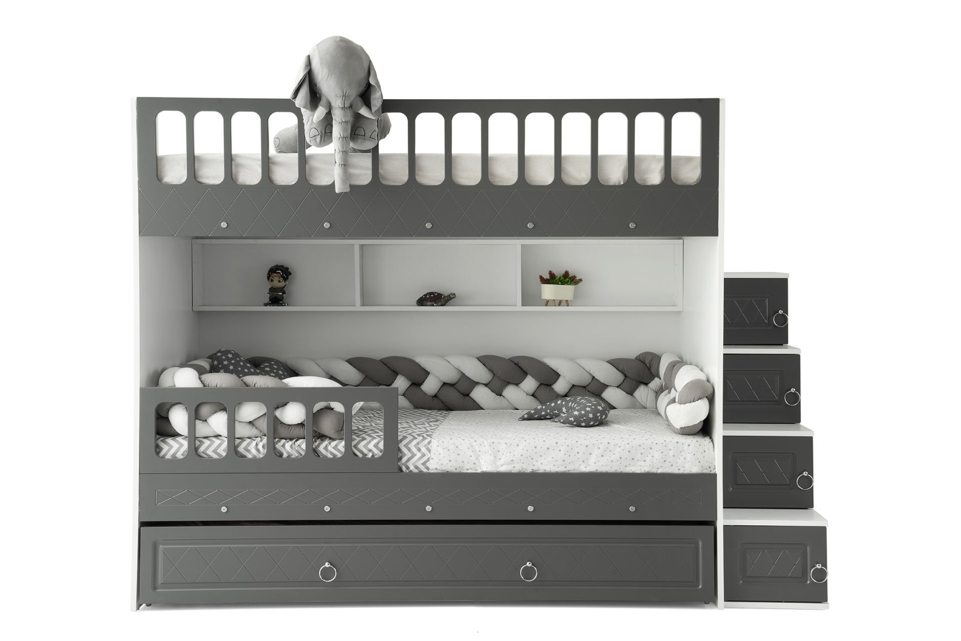 Zümrüt Ranza 3 Yataklı / Beyaz-Gri / %100 MDF