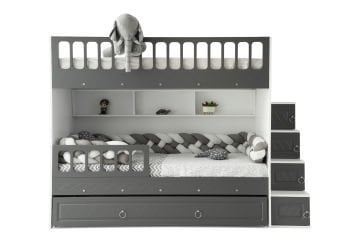 Zümrüt Ranza 3 Yataklı / Beyaz-Gri / %100 MDF