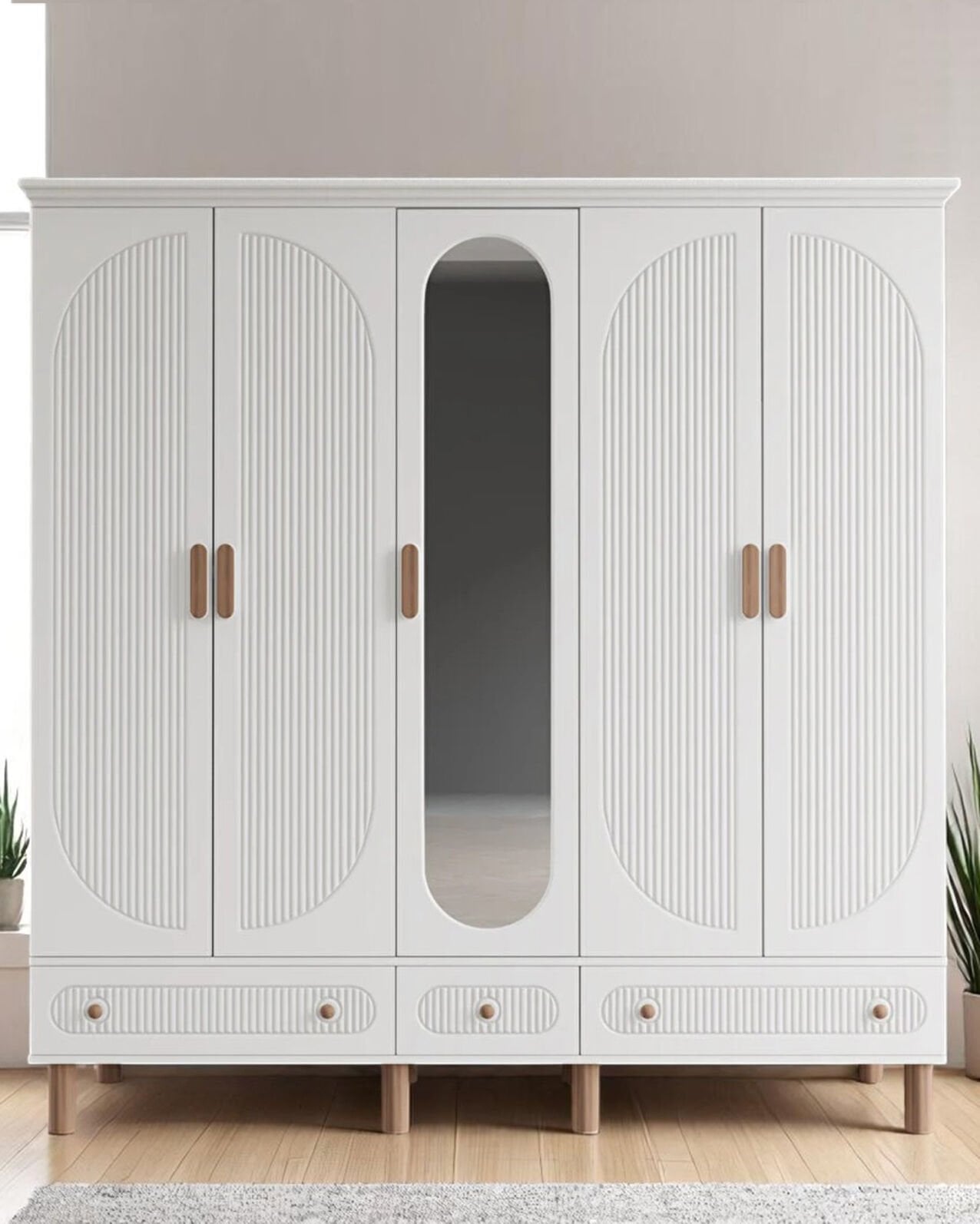 Miracool Milen 5 Kapılı Dolap / %100 MDF / Beyaz