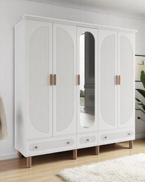 Miracool Milen 5 Kapılı Dolap / %100 MDF / Beyaz
