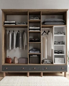 Miracool Milen 5 Kapılı Dolap / %100 MDF / Çam-Antrasit