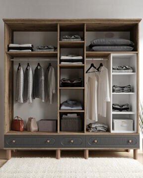 Miracool Milen 5 Kapılı Dolap / %100 MDF / Çam-Antrasit