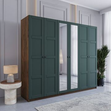 Miracool Karin 6 Kapılı Dolap / %100 MDF / Çam-Haki Yeşil