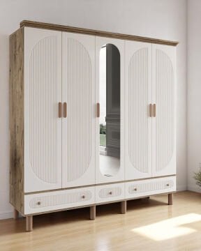Miracool Milen 5 Kapılı Dolap / %100 MDF / Çam-Aytaşı