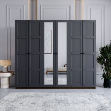Miracool Karin 6 Kapılı Dolap / %100 MDF / Çam-Antrasit