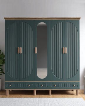 Miracool Milen 5 Kapılı Dolap / %100 MDF / Çam-Haki Yeşil