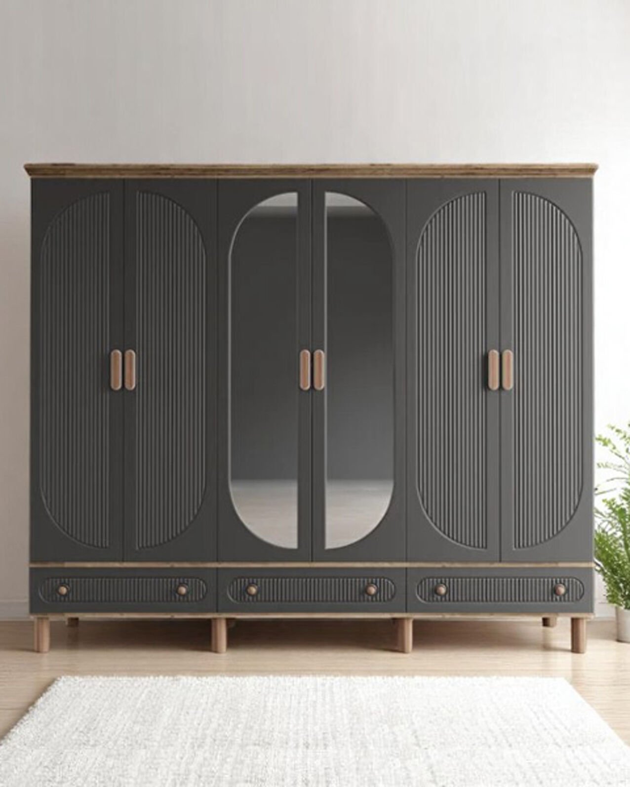 Miracool Milen 6 Kapılı Dolap / %100 MDF / Çam-Antrasit