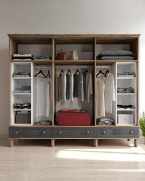 Miracool Milen 6 Kapılı Dolap / %100 MDF / Çam-Antrasit