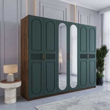 Miracool Libra 6 Kapılı Dolap / %100 MDF / Çam-Haki Yeşil / Bazalı