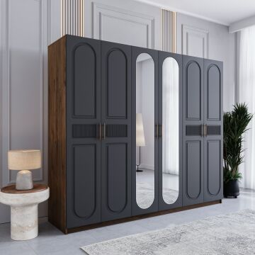 Miracool Libra 6 Kapılı Dolap / %100 MDF / Çam-Antrasit / Bazalı