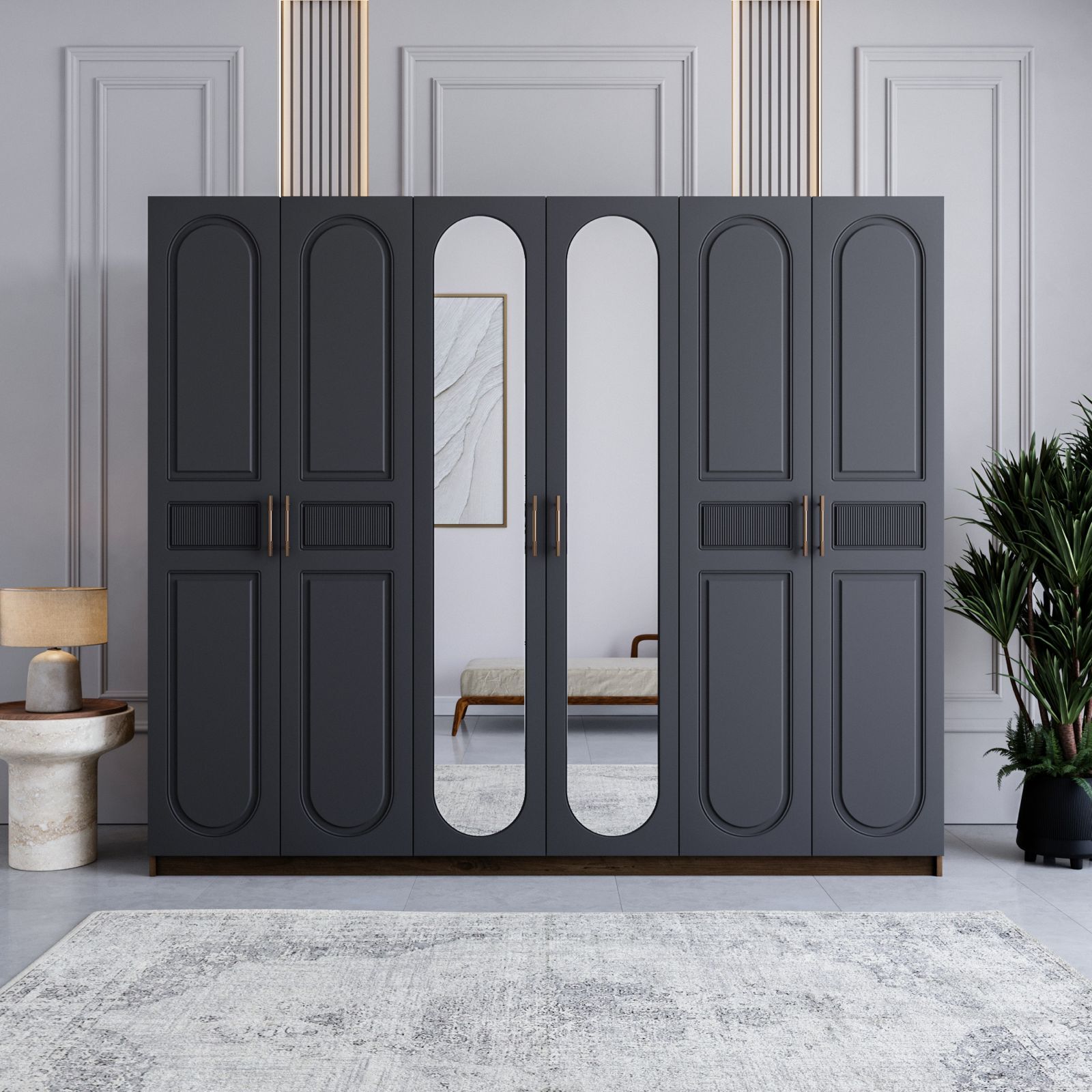 Miracool Libra 6 Kapılı Dolap / %100 MDF / Çam-Antrasit / Bazalı