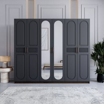 Miracool Libra 6 Kapılı Dolap / %100 MDF / Çam-Antrasit / Bazalı