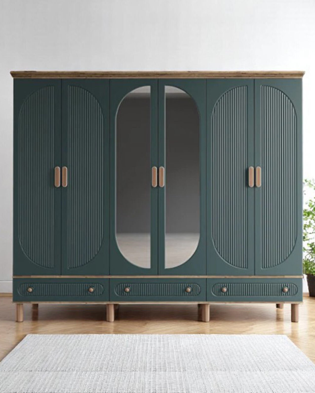 Miracool Milen 6 Kapılı Dolap / %100 MDF / Çam-Haki Yeşil