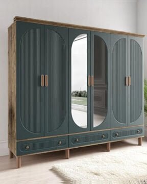 Miracool Milen 6 Kapılı Dolap / %100 MDF / Çam-Haki Yeşil