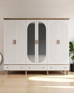 Miracool Milen 6 Kapılı Dolap / %100 MDF / Çam-Haki Yeşil