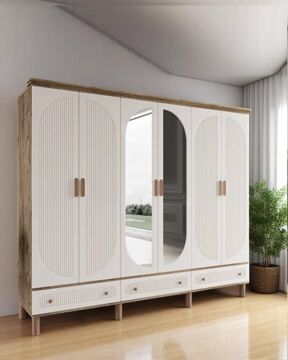 Miracool Milen 6 Kapılı Dolap / %100 MDF / Çam-Haki Yeşil