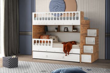 Zümrüt Ranza 3 Yataklı / Çam-Beyaz / %100 MDF