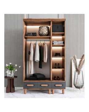 Miracool Otto 3 Kapılı Dolap / %100 MDF / Çam-Antrasit