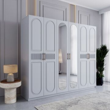 Miracool Libra 6 Kapılı Dolap / %100 MDF / Beyaz / Bazalı